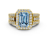 Yellow gold Fancy Blue Emerald -Cut Halo Diamond Ring with Split Shank and Four-Prong Setting_124
