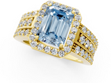 Yellow gold Fancy Blue Emerald -Cut Halo Diamond Ring with Split Shank and Four-Prong Setting_125