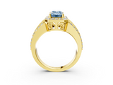 Yellow gold Fancy Blue Emerald -Cut Halo Diamond Ring with Split Shank and Four-Prong Setting_127