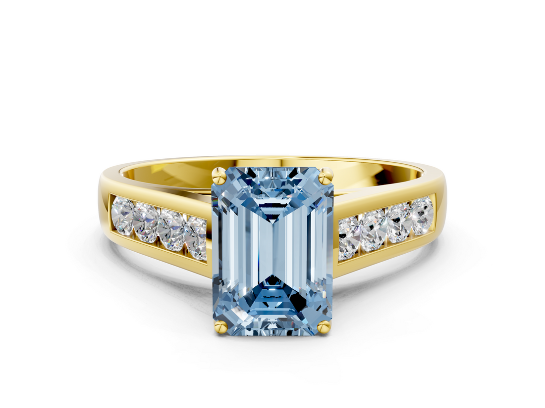 Yellow gold Fancy Blue Emerald  Brilliant Channel-Set Solitaire Ring with Four-Prong Setting_20