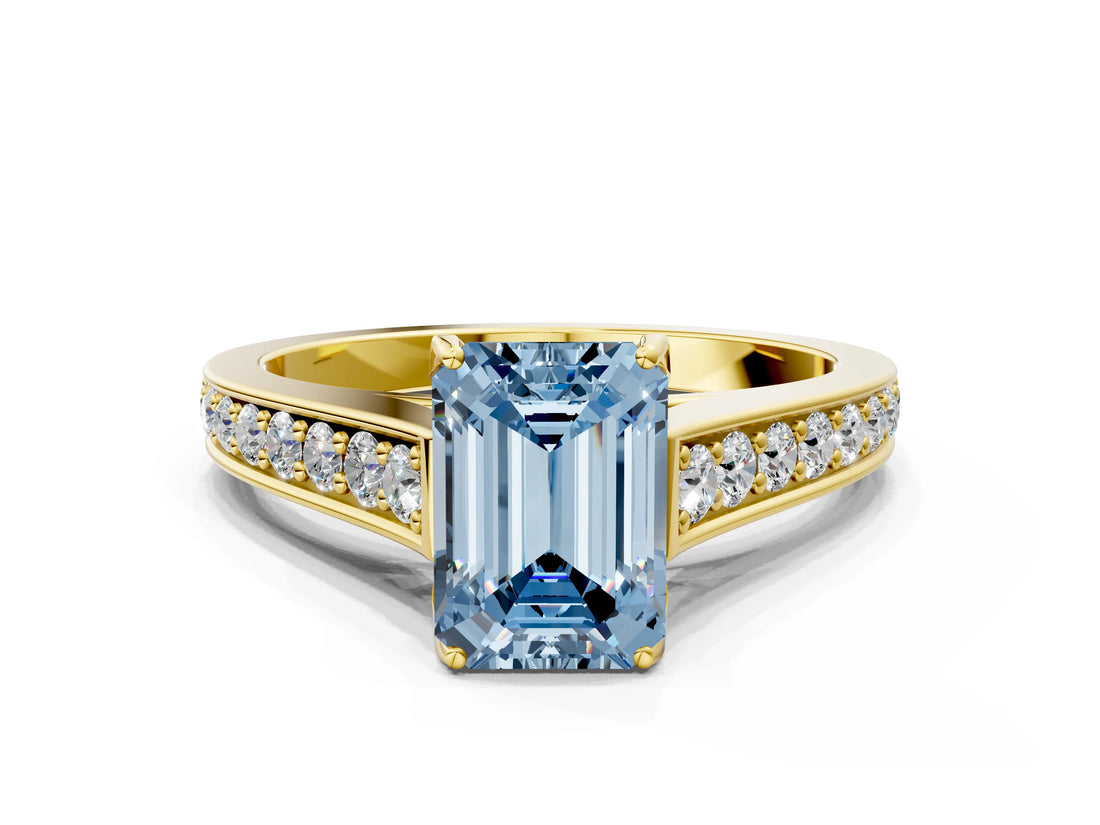 Yellow gold Fancy Blue Emerald  Brilliant Cut Diamond Engagement Ring with Pavé Band and Four-Prong Setting_73