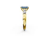 Yellow gold Fancy Blue Emerald  Brilliant Cut Diamond Five-Stone Prong Set Engagement Ring with Channel Band_5