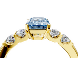 Yellow gold Fancy Blue Emerald  Brilliant Cut Diamond Five-Stone Prong Set Engagement Ring with Channel Band_7