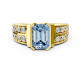 Yellow gold Fancy Blue Emerald  Brilliant Diamond Channel Set Wide Band Ring with Bezel Setting_20