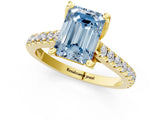 Yellow gold Fancy Blue Emerald  Brilliant Diamond Solitaire with Pavé Band and Four-Prong Setting 1
