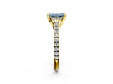 Yellow gold Fancy Blue Emerald  Brilliant Diamond Solitaire with Pavé Band and Four-Prong Setting 2