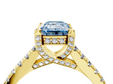 Yellow gold Fancy Blue Emerald  Brilliant Diamond Solitaire with Pavé Band and Four-Prong Setting 4