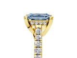 Yellow gold Fancy Blue Emerald  Brilliant Diamond Solitaire with Pavé Band and Four-Prong Setting 5