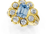 Yellow gold Fancy Blue Emerald  Brilliant Flower Halo Diamond Split Shank Ring_46