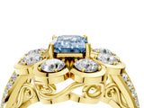 Yellow gold Fancy Blue Emerald  Brilliant Flower Halo Diamond Split Shank Ring_49