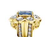 Yellow gold Fancy Blue Emerald  Brilliant Flower Halo Diamond Split Shank Ring_50