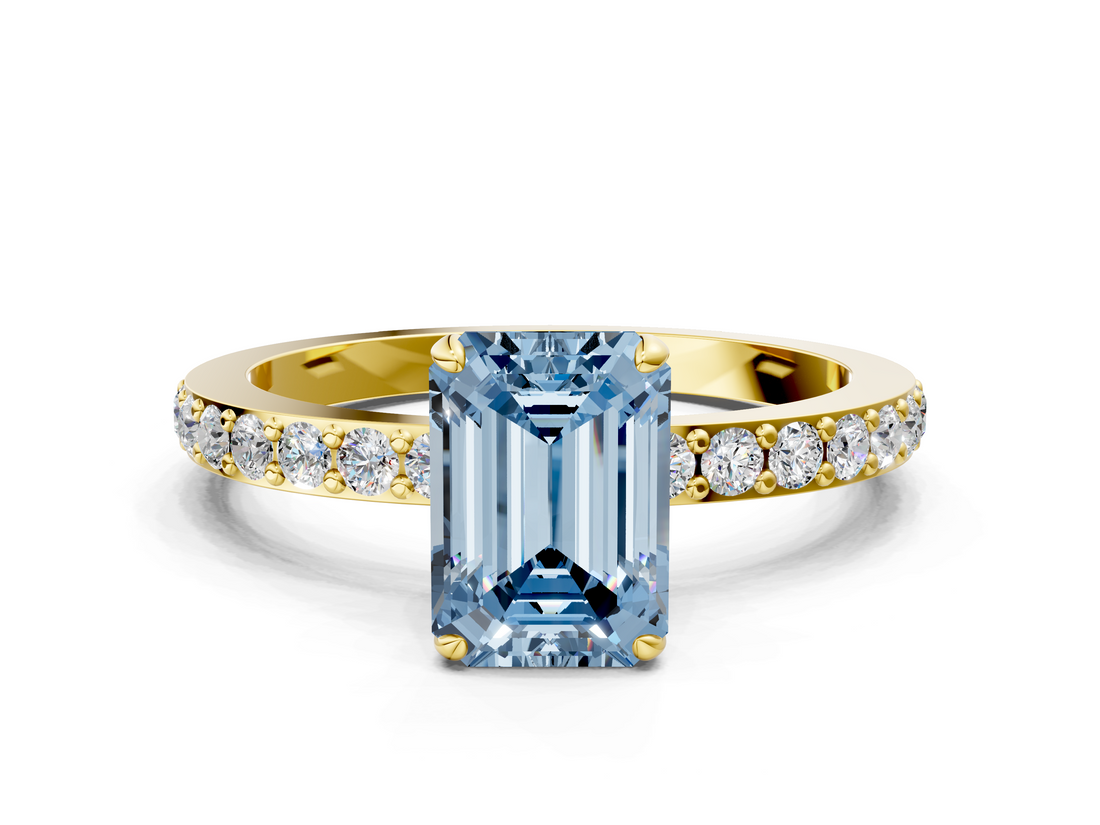 Yellow gold Fancy Blue Emerald  Brilliant Pavé Band Solitaire with Four-Prong Setting_53