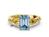 Yellow gold Fancy Blue Emerald  Brilliant Solitaire with Leaf Motif Band and Four-Prong Setting_62