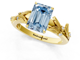 Yellow gold Fancy Blue Emerald  Brilliant Solitaire with Leaf Motif Band and Four-Prong Setting_63