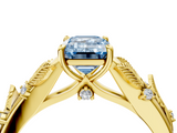 Yellow gold Fancy Blue Emerald  Brilliant Solitaire with Leaf Motif Band and Four-Prong Setting_66