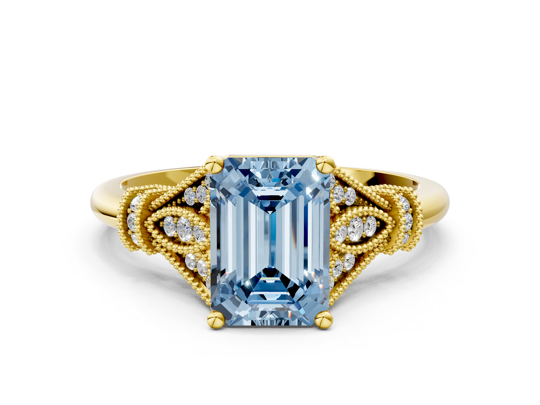 Yellow gold Fancy Blue Emerald  Brilliant Solitaire with Pave Band and Four-Prong Setting_20