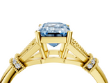 Yellow gold Fancy Blue Emerald  Brilliant Solitaire with Pave Band and Four-Prong Setting_24