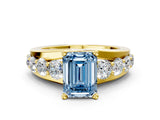 Yellow gold Fancy Blue Emerald  Brilliant Solitaire with Side Stones on a Pave Band and Four-Prong Setting_24