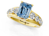 Yellow gold Fancy Blue Emerald  Brilliant Solitaire with Side Stones on a Pave Band and Four-Prong Setting_25
