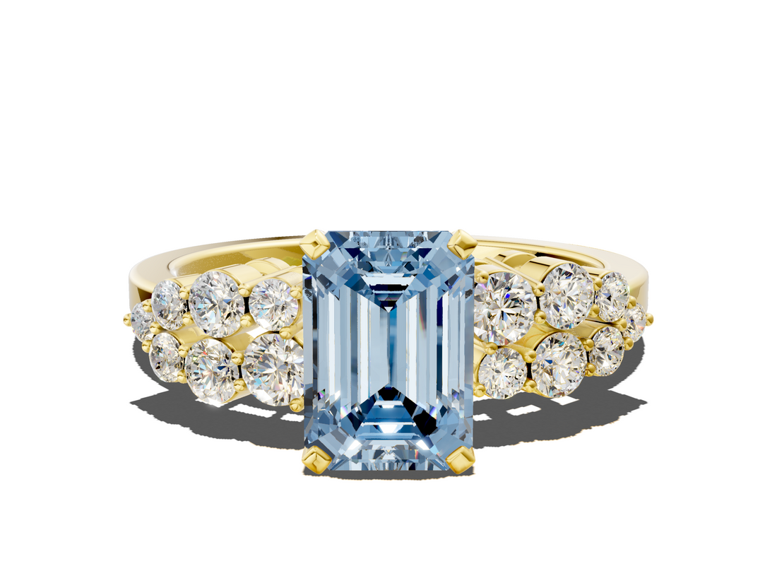 Yellow gold Fancy Blue Emerald  Cluster Diamond Engagement Ring with Pavé Band and Four-Prong Setting_32