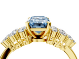 Yellow gold Fancy Blue Emerald  Cluster Diamond Engagement Ring with Pavé Band and Four-Prong Setting_37