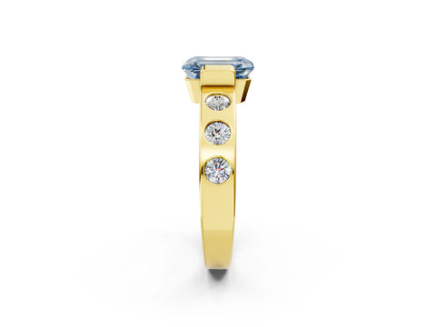 Yellow gold Fancy Blue Emerald Cut Brilliant Channel-Set Diamond Ring with Bezel Prong Setting_2