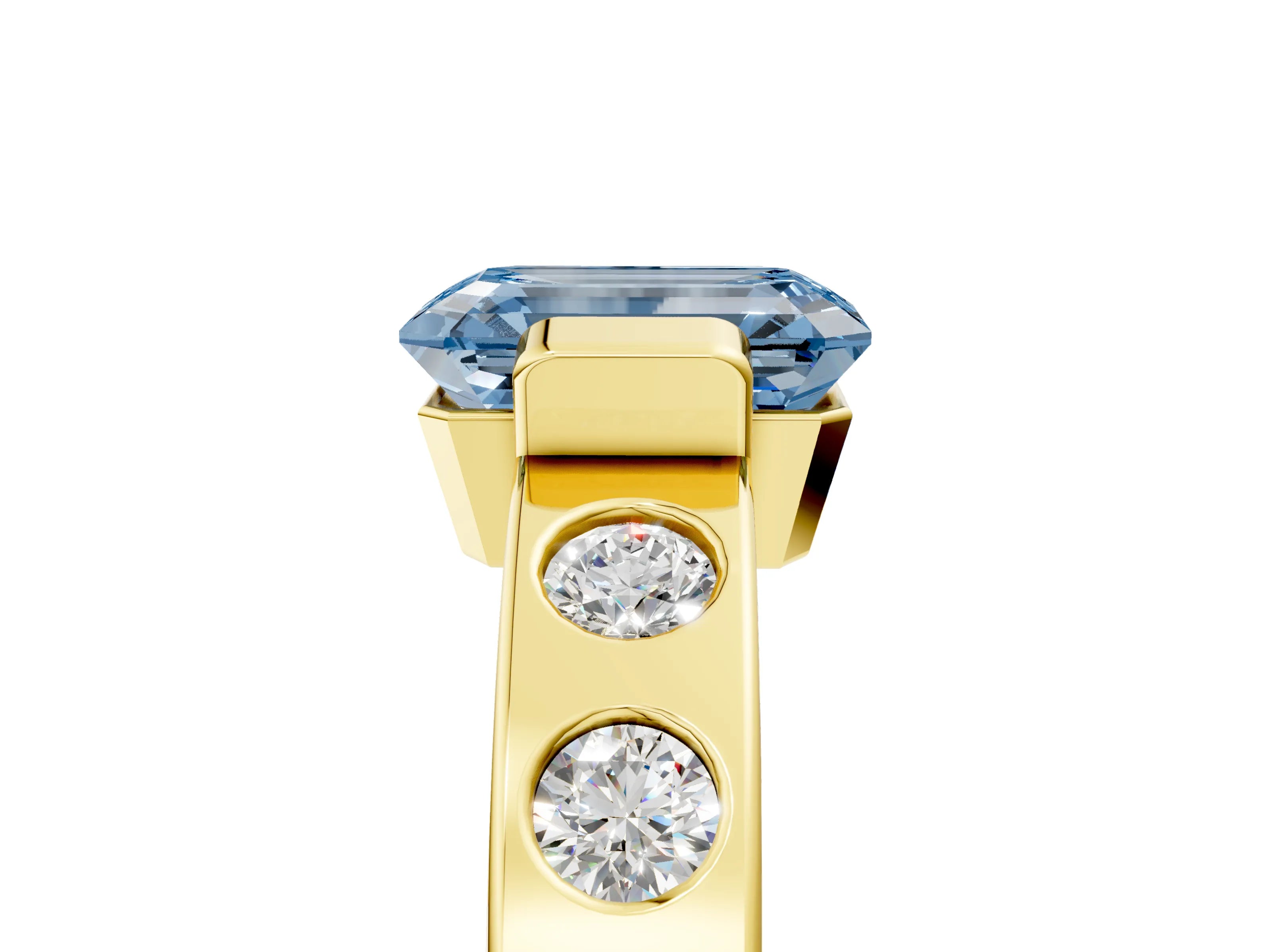Yellow gold Fancy Blue Emerald Cut Brilliant Channel-Set Diamond Ring with Bezel Prong Setting_5