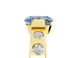Yellow gold Fancy Blue Emerald Cut Brilliant Channel-Set Diamond Ring with Bezel Prong Setting_5