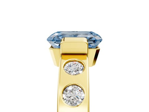 Yellow gold Fancy Blue Emerald Cut Brilliant Channel-Set Diamond Ring with Bezel Prong Setting_5