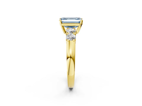 Yellow gold Fancy Blue Emerald Cut Brilliant Diamond Five-Stone Engagement Ring with Prong Setting on a Classic Band_5