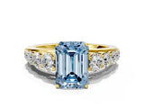 Yellow gold Fancy Blue Emerald Cut Brilliant Diamond Pavé Band with Six-Prong Setting_12