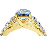 Yellow gold Fancy Blue Emerald Cut Brilliant Diamond Pavé Band with Six-Prong Setting_16
