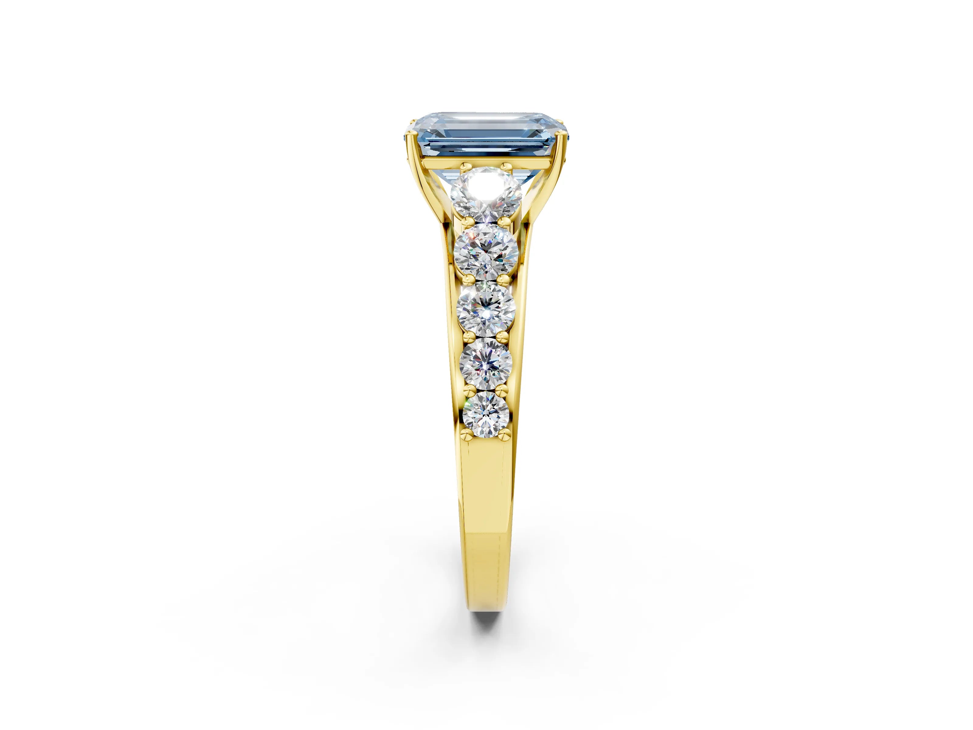 Yellow gold Fancy Blue Emerald Cut Brilliant Diamond Pavé Band with Six-Prong Setting_2