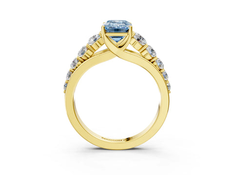 Yellow gold Fancy Blue Emerald Cut Brilliant Diamond Pavé Band with Six-Prong Setting_3