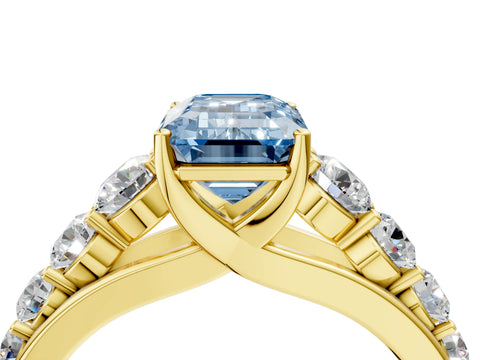 Yellow gold Fancy Blue Emerald Cut Brilliant Diamond Pavé Band with Six-Prong Setting_4
