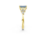 Yellow gold Fancy Blue Emerald Cut Brilliant Diamond Solitaire Ring with Pear Side Stones and Four-Prong Setting_5