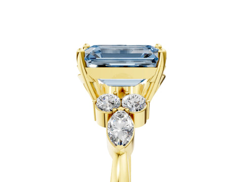 Yellow gold Fancy Blue Emerald Cut Brilliant Diamond Solitaire Ring with Pear Side Stones and Four-Prong Setting_8