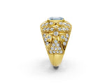 Yellow gold Fancy Blue Emerald Cut Brilliant Halo Pave Diamond Milgrain Ring_2