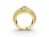 Yellow gold Fancy Blue Emerald Cut Brilliant Halo Pave Diamond Milgrain Ring_3