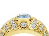 Yellow gold Fancy Blue Emerald Cut Brilliant Halo Pave Diamond Milgrain Ring_4