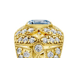 Yellow gold Fancy Blue Emerald Cut Brilliant Halo Pave Diamond Milgrain Ring_5