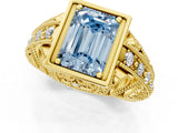 Yellow gold Fancy Blue Emerald Cut Brilliant Milgrain Filigree Diamond Ring with Square Prong Setting_1