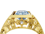 Yellow gold Fancy Blue Emerald Cut Brilliant Milgrain Filigree Diamond Ring with Square Prong Setting_4