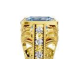 Yellow gold Fancy Blue Emerald Cut Brilliant Milgrain Filigree Diamond Ring with Square Prong Setting_5