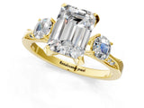 Yellow gold Fancy Blue Emerald Cut Brilliant Three-Stone Diamond Ring with Pavé Band and Four-Prong Setting_4