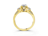 Yellow gold Fancy Blue Emerald Cut Brilliant Three-Stone Diamond Ring with Pavé Band and Four-Prong Setting_6