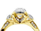 Yellow gold Fancy Blue Emerald Cut Brilliant Three-Stone Diamond Ring with Pavé Band and Four-Prong Setting_7