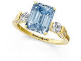 Yellow gold Fancy Blue Emerald Cut Brilliant Three-Stone Pave Band with Four-Prong Setting_1