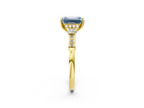 Yellow gold Fancy Blue Emerald Cut Brilliant Three-Stone Pave Band with Four-Prong Setting_2