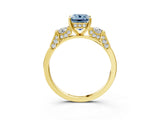 Yellow gold Fancy Blue Emerald Cut Brilliant Three-Stone Pave Band with Four-Prong Setting_3